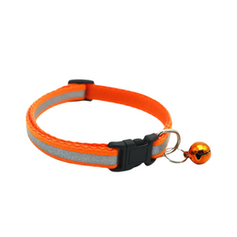 Adjustable Reflective Nylon Cat Collar With Bell - Large/Orange