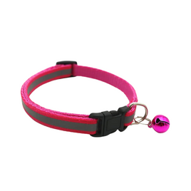 Adjustable Reflective Nylon Cat Collar With Bell - Large/Pink