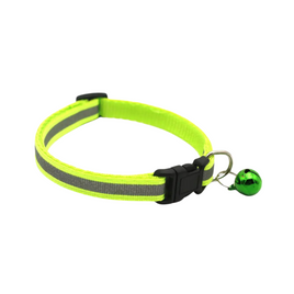 Adjustable Reflective Nylon Cat Collar With Bell - Small/Lime Green