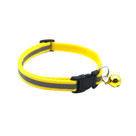 Adjustable Reflective Nylon Cat Collar With Bell - Small/Yellow