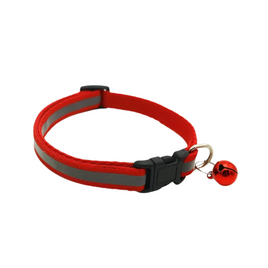 Adjustable Reflective Nylon Cat Collar With Bell - Small/Red