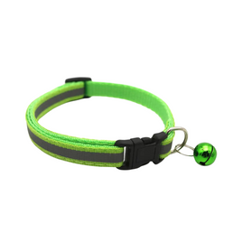 Adjustable Reflective Nylon Cat Collar With Bell - Large/Green