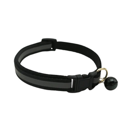 Adjustable Reflective Nylon Cat Collar With Bell - Small/Black