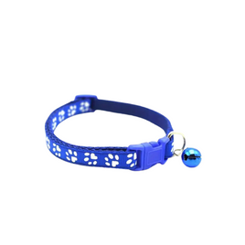 Paw Print Adjustable Cat Collar With Bell - Blue