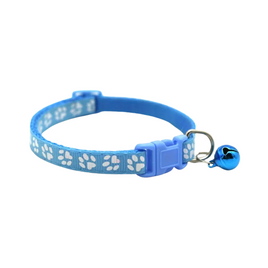 Paw Print Adjustable Cat Collar With Bell - Sky Blue