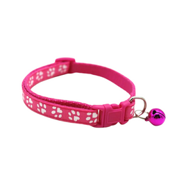 Paw Print Adjustable Cat Collar With Bell - Pink