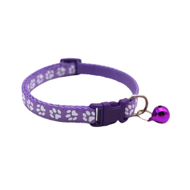 Paw Print Adjustable Cat Collar With Bell - Purple