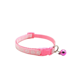 Paw Print Adjustable Cat Collar With Bell - Light Pink