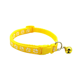 Paw Print Adjustable Cat Collar With Bell - Yellow