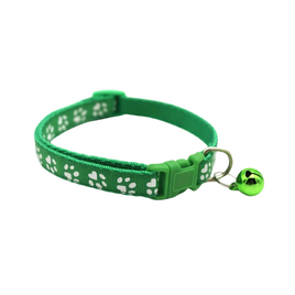 Paw Print Adjustable Cat Collar With Bell - Green