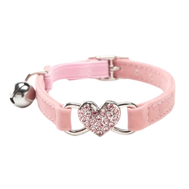 Adorable Cat Collar With Diamante Heart And Bell - Pink