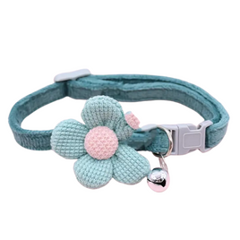 Cozy Velvet Cat Collar with Knitted Flower & Bell - Green