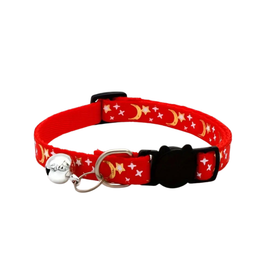 Cat Collar With Moon And Star Pattern - Red