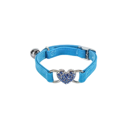 Adorable Cat Collar With Diamante Heart And Bell - Blue