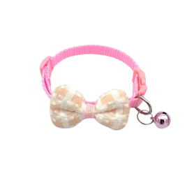 Adjustable Plaid Cat Collar With Pink Bow Tie