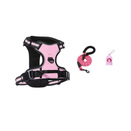 3pc Dog Harness with  Leash & Bag Dispenser (Pink) - Small