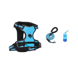 3pc Dog Harness with  Leash & Bag Dispenser (Blue) - Small