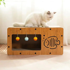 Habibi Pets Cozy Wooden Cat Bed With Bell